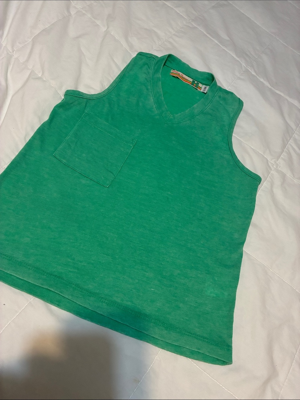 Vintage Havana Girls' Bright Green V‑Neck Tank with Chest Pocket